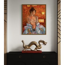 Nude geisha in a blue robe, original oil painting on canvas 75 * 95 cm, artist Marina Stognieva